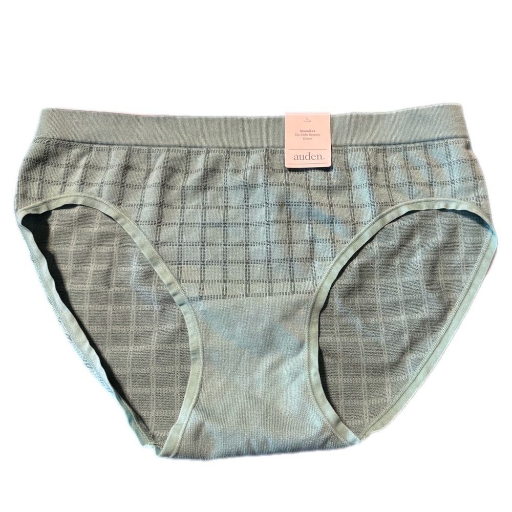 Auden Bikini Underwear Women Large Green NEW Seamless No Side Seams Grid Pattern